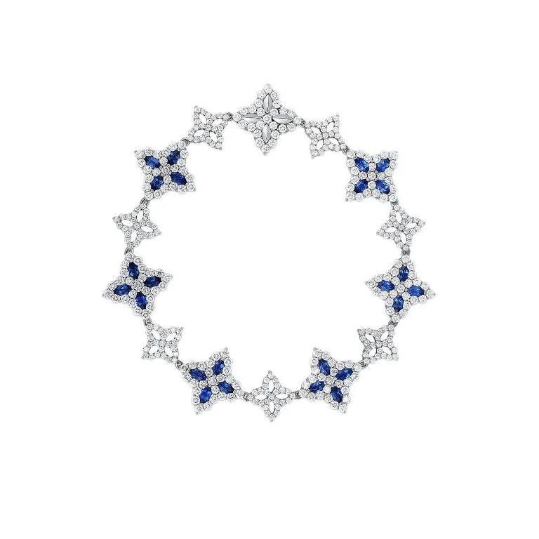 Roberto Coin Diamond Princess Flower 18K White Gold Diamond and Sapphire Bracelet