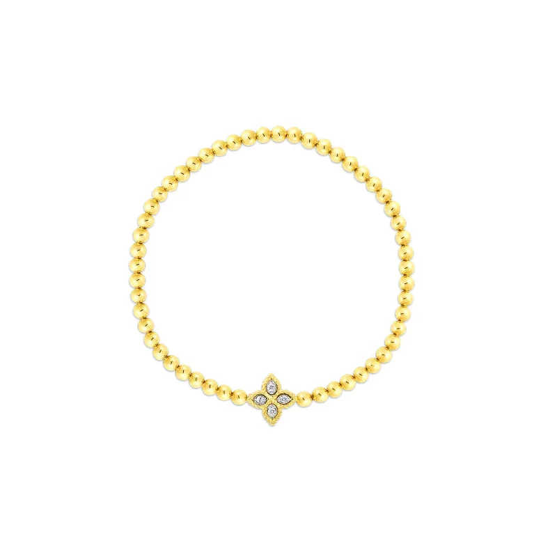 Roberto Coin Princess Flower 18K Yellow Gold Diamond Stretch Bracelet