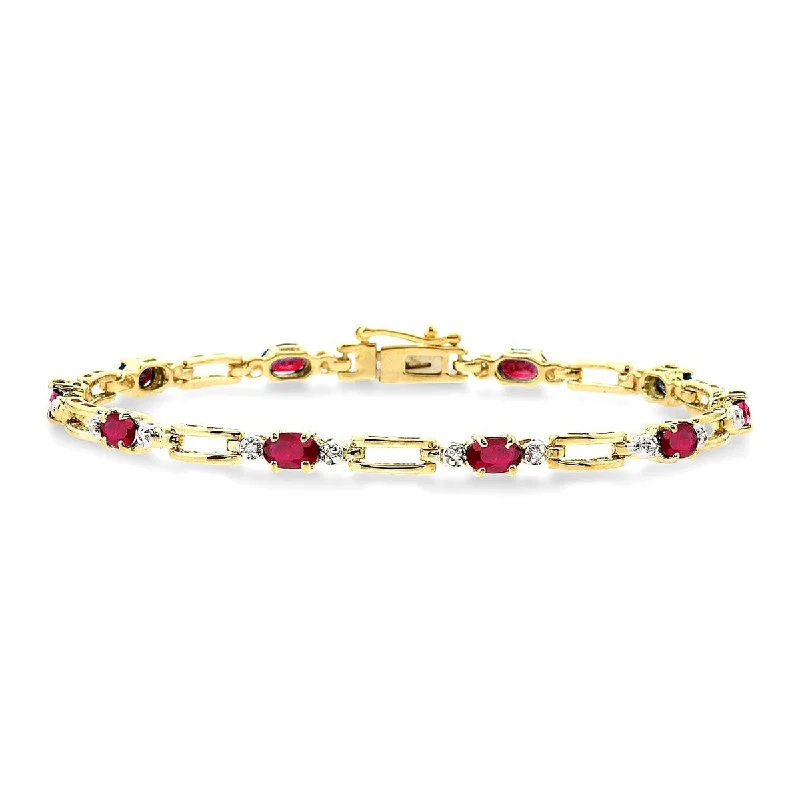 Ruby Bracelet in 10kt Yellow Gold with Diamonds (1/10ct tw)