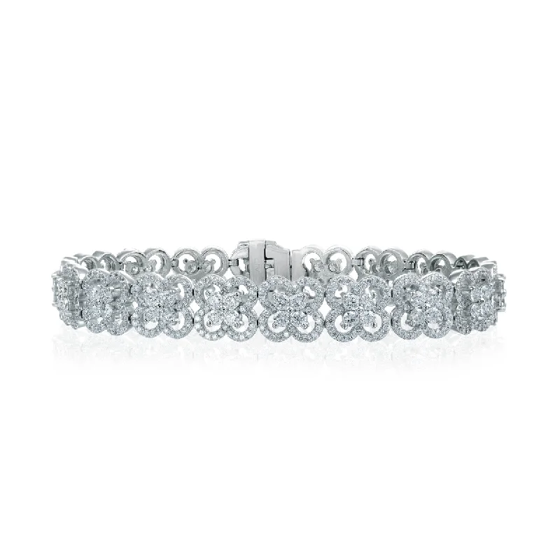 Sabel Collection 18K White Gold Round Diamond Floral Design Bracelet