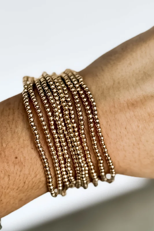 Set Of Ten Mini Bead Gold Bracelets