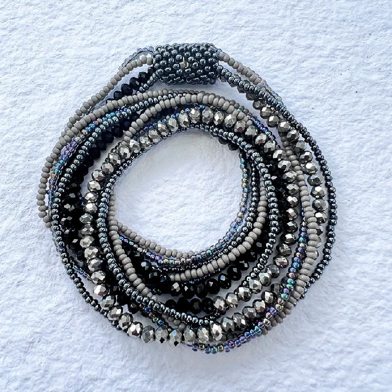 Shine On Wrap Bracelet/Necklace - Black/Gray, Guatemala