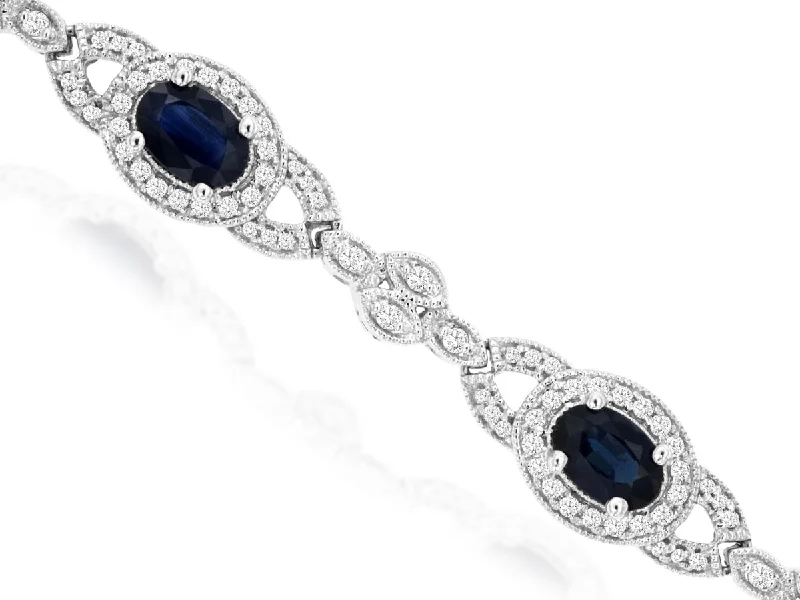 Sabel Collection White Gold Oval Sapphire and Diamond Bracelet