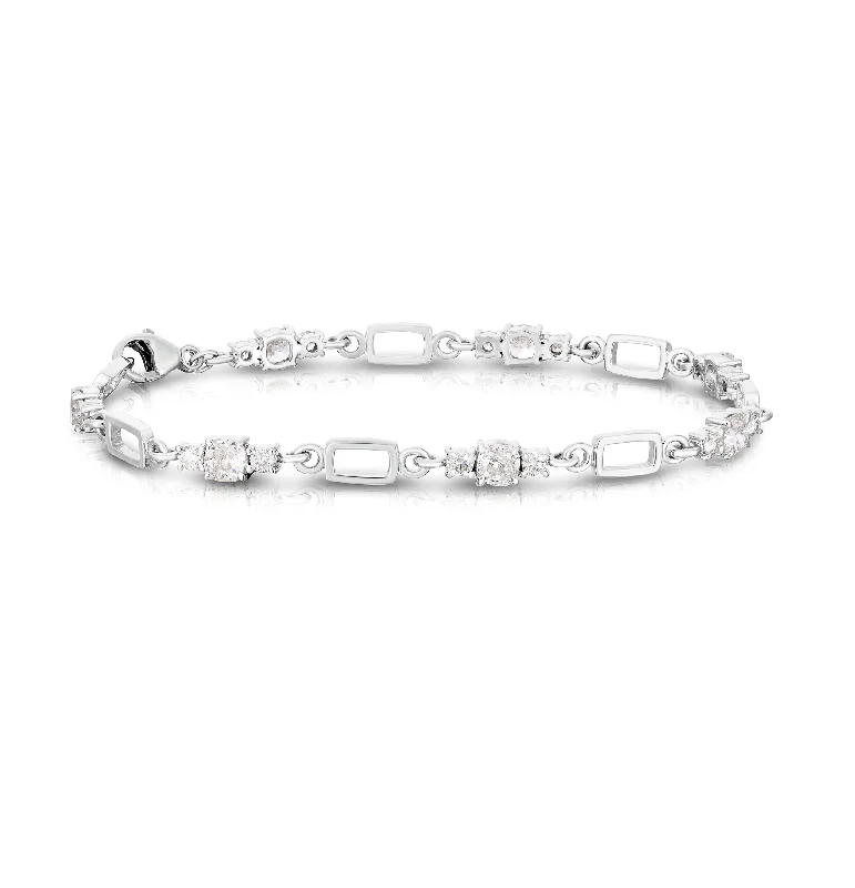 Sabel Collection White Gold Round Diamond 7 Station Link Bracelet